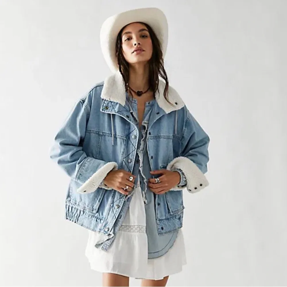 Free People Ariel Cozy Denim Bomber in Casper Wash - Picture 3 of 8